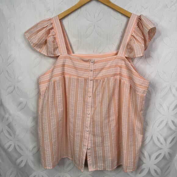 Perch by Blu Pepper Button Up Striped Ruffle Sleeveless Top Light Peach Size 3X - Picture 6 of 7